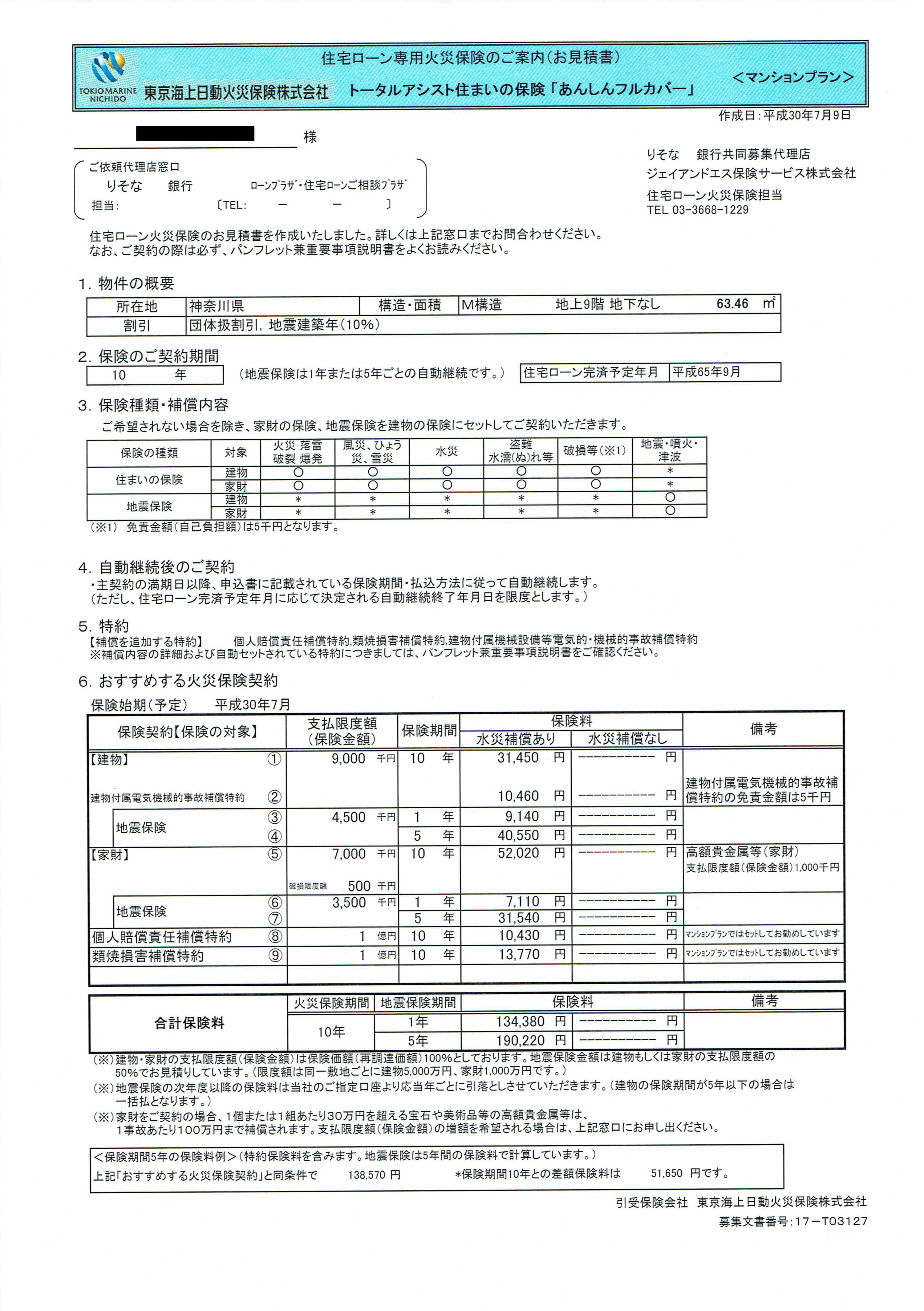 りそな銀行の見積書例